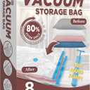 Space Saver Vacuum Storage Bags, 8 Small Vacuum Sealer Bags with Pump, Storage Vacuum Sealed Bags for Clothing, Comforters, Blanket Storage, Bedding