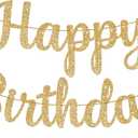 KatchOn, Glitter Gold Happy Birthday Banner - Pre-Strung 10 Feet, Happy Birthday Sign for Women Men Boys and Girls Gold Birthday Decorations