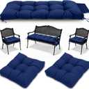 3 Pcs Wicker Chair Cushions Patio Loveseat Chaise Cushion Set - 1200D 47x19*4 Inch Waterproof Wicker Bench Cushions with 2 19x19x4 Inch Chair Cushions for Garden Porch Wicker Patio Furniture(Navy)