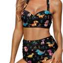 Halter Ruched Swimsuit Set of 2 Womens High Waisted Bikini Sexy Tummy Control Two Piece Swimsuits (XL)