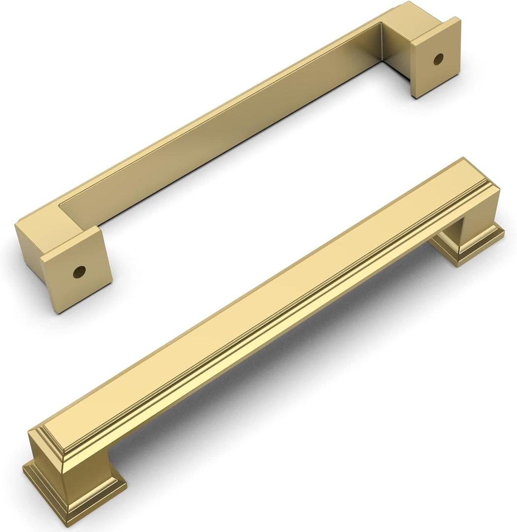 Amerdeco 10 Pack Brushed Gold Cabinet Pulls 6.3 Inch(160mm) Hole Center Gold Kitchen Cabinet Handles Cabinet Hardware for Bathroom Drawer Pulls ZH0001