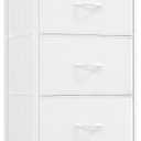 Somdot Tall Dresser for Bedroom with 5 Drawers, Storage Organizer Chest of Drawers with Removable Fabric Bins for Closet Bedside Living Room Laundry Entryway Hallway, White Leather, 11.8"D x 16.5"W x 45.1"H