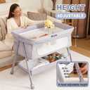 Bassinet Bedside Sleeper, Adjustable Height Baby Bassinet with Wheels, Easy Assemble & Folding Crib with Comfy Mattress, Breathable Mesh Bedside Bassinet for Infant Newborn (Grey)