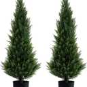 Artificial Topiary Cedar Trees Faux Pine Shrubs UV Resistant Artificial Bushes Artificial Plants for Indoor Outdoor Garden,3 Feet-2 Pack