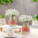 Daifunli 6 Set Picnic Party Centerpieces for Table Mason Jar Table Decor with Artificial Flowers Red Gingham Ribbon for Picnic Birthday Party BBQ Baby Shower Wedding(6,Classic Baby's Breath)