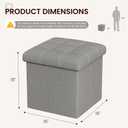 YOUDENOVA 15 inches Storage Ottoman Cube, Foldable Storage Boxes, Padded Seat for Dorm Living Room, Support 300lbs, Line Fabric Grey
