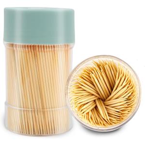 TRTRin Bamboo Toothpicks [3000 Count]  With Reusable Toothpick Holder, Sturdy Smooth Finish Tooth Picks, for Party, Appetizer, Olive, Barbecue, Fruit and Teeth Cleaning, Green.