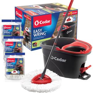 O-Cedar Easywring Microfiber Spin Mop & Bucket Floor Cleaning System + 3 Extra Refills (4 Refills Included)