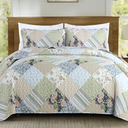 Dobuyly Brown Quilt Queen Size, Floral Triangle Patchwork Bedspread Bedding Set, Soft Lightweight Microfiber Coverlet Set (1 Quilt, 2 Pillow Shams)
