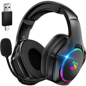 Tatybo Wireless Gaming Headset for Ps5 Ps4 PC, 2.4GHz USB & Type-C Gaming Headphones, 40Hrs & 7.1 Surround Sound Bluetooth Headphones with Noise Canceling Mic, Wireless Headset for Switch Phone