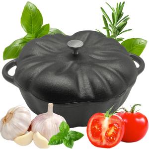 Cast Iron Garlic Roaster - Heavy Duty Pre-Seasoned Garlic Roaster with Lid - Garlic Cooker Pot & Potato Baker, Perfect for Kitchen Oven or Outdoors BBQ Grill