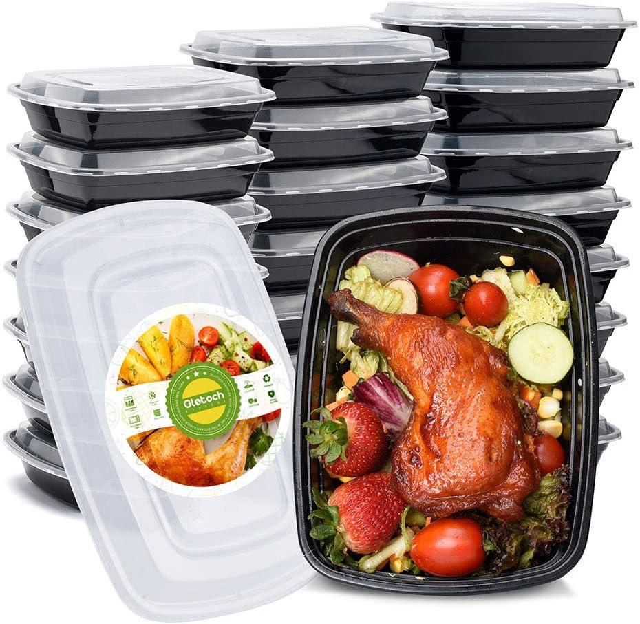 Glotoch 50 Pack (100-Piece) 32 oz 1 Compartment Meal Prep Containers with Lids, Plastic Food Storage Containers for Lunch, Microwave, Freezer, and Dishwasher Safe Take out Containers