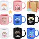 Maxdot 8 Pcs Thank You Mugs 12oz, Thanksgiving Gifts for Women, Teacher Appreciation Mug Set with Handle Rainbow Ceramic Cups, Easter and Halloween for Coworkers Men Nurse Hostess Friend Boss Gift (Fresh Color)