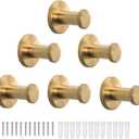Bath Towel Hooks, 6 Pack Round Coat Hooks, Sturdy Wall Mounted Robe Hook, SUS 304 Stainless Steel Heavy Duty Clothes Hanger, Wall Towel Hooks for Bathroom Bedroom Kitchen (2 in, Gold)