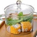 Glass Simmer Pot with Lid, Clear Glass Saucepan, Heat-Resistant Borosilicate Glass Stovetop Pot for Stove Potpourri, Saucepan Pot FIts for Cooking, Soup, Milk, Tea and Baby Food (1.35L/45OZ)