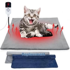 Cat Heating Pad Outdoor, Heated Cat Bed for Dogs, Indoor Warming Electric Pet Heating Pad with Chew Resistant Cord, Waterproof Heated Pet Mat with Adjustable Temperature & Time Kitten 18"*18"