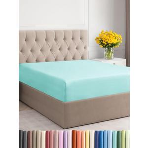 Queen Fitted Bed Sheet - Bottom Single Fitted Sheet Only - Ultra-Soft Hotel Luxury Bedding w/ 8-16 Inch Deep Pockets - Breathable, Cooling & Wrinkle Free - Easy-Fit, Fade & Shrink Resistant - Spa Blue