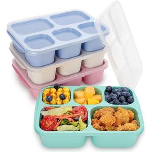Bento Box Adult Lunch Box, 4 Pack Lunchable Containers for Adults with 5 Compartments, Meal Prep Containers Reusable for Kids, Food Storage Snack Containers for School, Work, Travel
