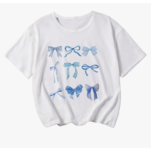 RoseSeek Girl's Bow Graphic Tees Crew Neck Short Sleeve Summer T Shirts Preppy Cute Clothes for Girls Solid White 12Y