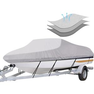 iCOVER Trailerable Boat Cover- 14'-16' Heavy Duty Waterproof Tarp Covers, Fits V-Hull, Fish&Ski, Pro-Style, Fishing, Runabout, Bass Boats, up to 14ft-16ft Long and 68" Wide