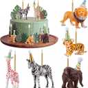 5 Pcs Safari Jungle Animal Cake Candle Holders Resin Animals Figures Cake Topper Birthday Party Decor Giraffe Lion Elephant Zebra Tiger Candle Stands for Wild Animals Themed Party Decor