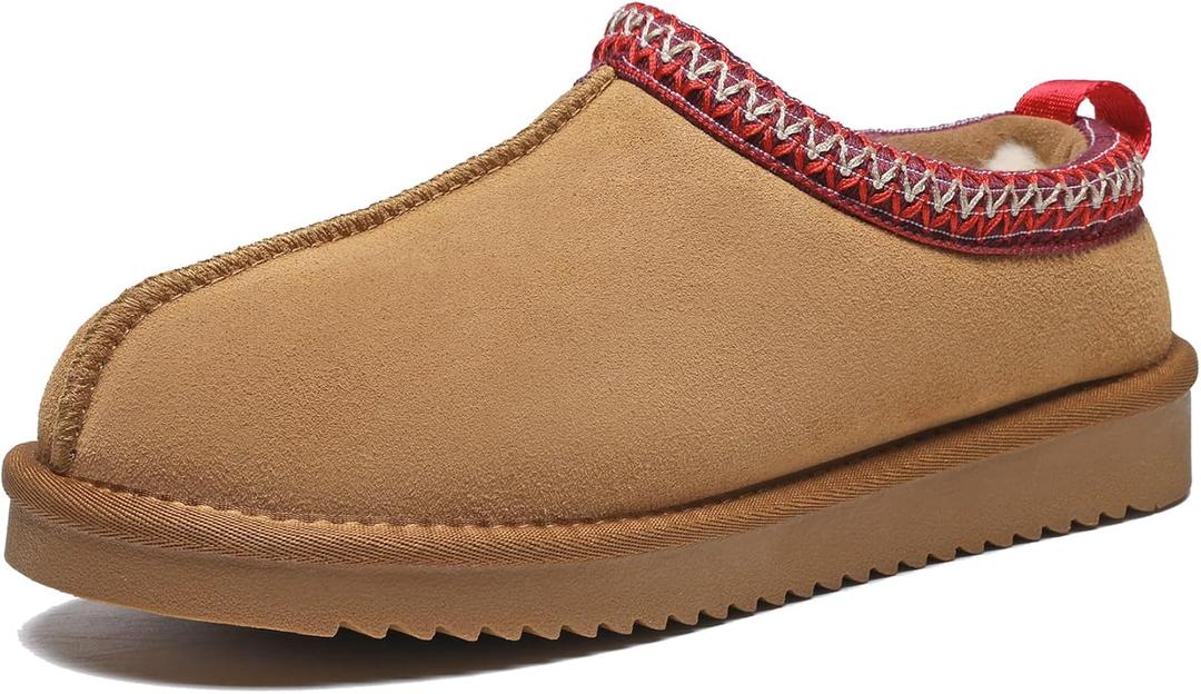 Meik Mangni Women's Slippers Genuine Suede Platform Mini Boots Mens Faux Fur Warm Lining Winter Mules Cozy Warm House Shoes Indoor and Outdoor (11, Khaki)