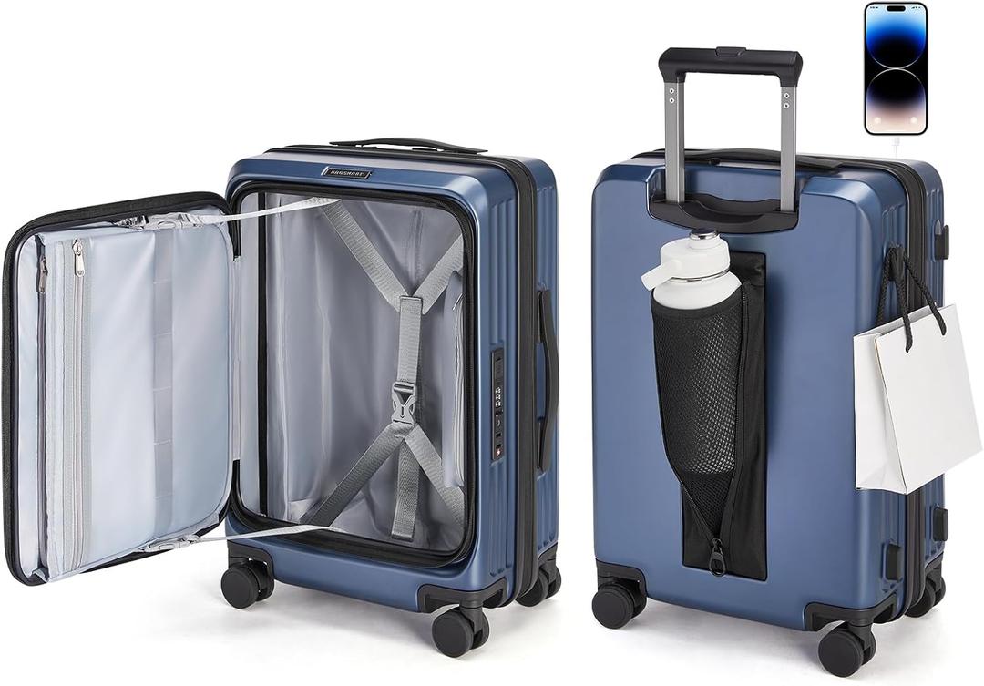 BAGSMART 20" Expandable Top-Opening Carry-On, Double Spinner, TSA, Blue