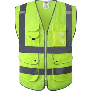 JKSafety 9 Pockets High Visibility Zipper Front MESH Blue Safety Vest | Blue with Dual Tone High Reflective Strips | ANSI/ISEA Standards (Yellow, L)
