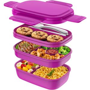 Modern Adult Lunch Box, Stackable Lunch Containers, Minimalist Design Bento Box with Utensil Set - Leak-Proof for Dining Out, Work, School, Picnic (Purple)
