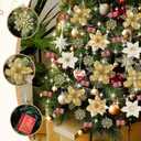 59PCS 6 Style Poinsettia Flowers Artificial Christmas Tree Decorations Gold Christmas Ornaments with Berry Stems Snowflakes Cards for Wreath Fireplace Stairs Xmas Tree Decor
