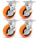 6 Inch Industrial Casters - Castor Wheels Sets 4 Heavy Duty with Dual Ball Bearing, Polyurethane Wheel Capacity up to 4500 lbs, Plate Swivel Wheels for Workbench, Equipment(4 Brake)
