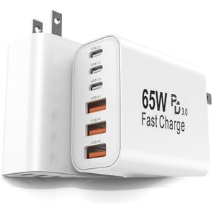 FEEL2NICE 2-Pack 65W USB C Charger Block, 6-Port Fast Wall Charger [3 PD USB-C & 3 QC 3.0 USB-A], Compact Adapter for iPhone 17 16 15 14 13 12 11 X 8,Pro,Max,iPad, iPod,Galaxy, Google & More