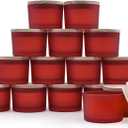 SHOWIN Thick Candle Jars for Making Candles 16 Pcs, 4 OZ Empty Jars with Wood Lids for Candle Making, Sample Container - Dishwasher Safe, Frosted Red