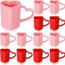 Baderke 12 Pcs Valentine's Day Heart Shaped Mugs with Handles 7.8 oz Reusable Pink Red Love Heart Plastic Drinking Cups for Birthday Wedding Anniversary Party Supplies(Red and Pink)