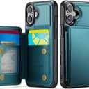 Vinich for iPhone 16 Plus Wallet Case with Card Holder, RFID Blocking Credit Slots Kickstand Shockproof Phone Cover Fit for iPhone 16 Plus 6.7" Bluish Green
