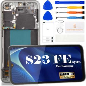 OLED for Samsung Galaxy S23 FE 5G Screen Replacement for Samsung Galaxy S23 FE 5G LCD Display SM-S711B SM-S711W SM-S711U Touch Screen Digitizer Assembly with Frame(Black,Larger Display Area)