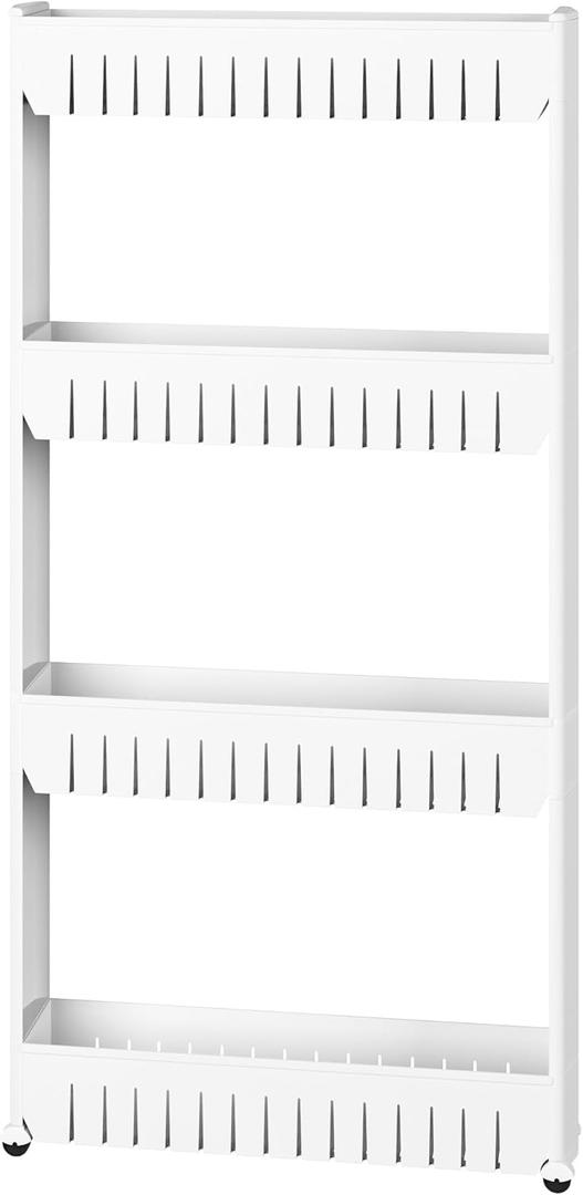 4-Tier Storage Organizer Rack - Plastic Rolling Cart for Office, Dorm, Bedroom, Bathroom, and Laundry Room Organizing by Lavish Home (White)