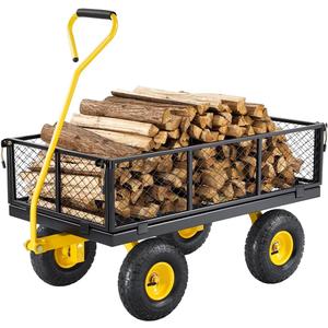VEVOR 900 Lbs Heavy Duty Steel Garden Cart, Garden Wagon Cart on Wheels, Outdoor Metal Yard Utility Wagon Carts with 10" Tires and Mesh Removable Sides(Convert to Flatbed) and 180Rotating Handle (Black+yellow)