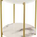 Gawicpy 2 Tier Round Side Table, Folding End Tables Coffee Table Simplistic Sofa Table Waterproof Removable Tray Table Indoor Outdoor Accent Table for Living Room Bedroom (Faux Marble White, 1pcs)