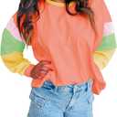miduo Womens Long Sleeve Tops Color Block Stitching Casual Loose Fit Crew Neck Shirts Blouses (XXL)