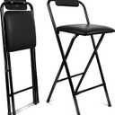 Folding Bar Stool with Back, 1PCS Tall Foldable Stool Chair Portable Collapsible for Adult Counter Height Seat Leather Padded Kitchen Shop Comfortable Sturdy 29.5 Inch