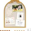 Vintage Arched Linen Cork Board with Gold Bow 16"x21" Decorative Bulletin Board for Walls, Metal Frame Pin Board for Notes, Photos & Reminders, Elegant Vision Board for Home & Office
