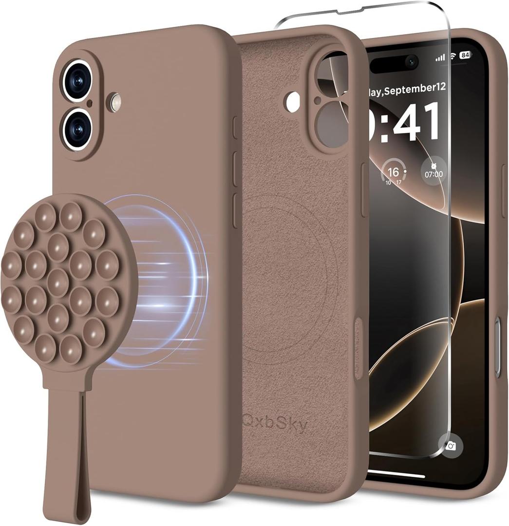 for iPhone 16 Silicone Case Soft Protective Shockproof Magnetic Case Compatible MagSafe iPhone 16 6.1" Silicones Phone Case Black (Light Brown)