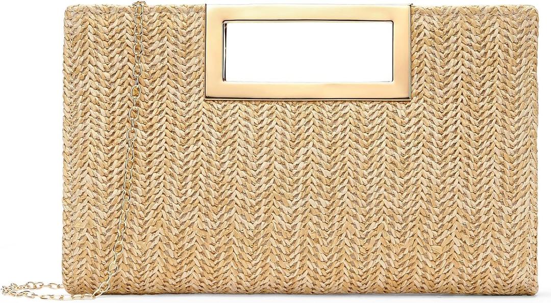Straw Clutch Handbags Summer Clutch Woven Boho Beach Bags Straw Purses for Women (1-khaki)