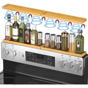 PEKER Magnetic Stove Top Shelf for 30" Stoves, Over Oven Shelf Above with Bamboo Spice Rack Organizer, Heat-Resistant, Space-Saving Solution for Kitchen Storage