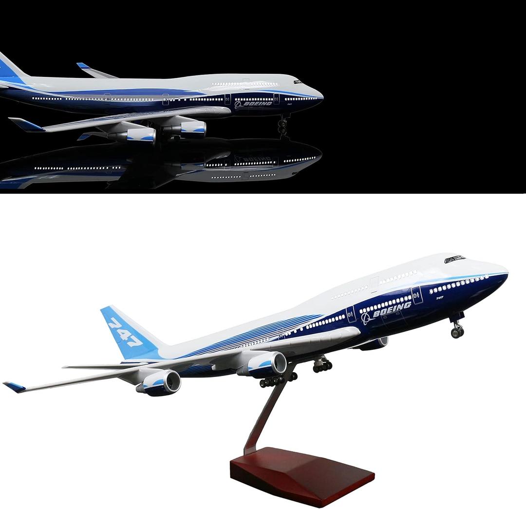 24-Hours 18 1:130 Model Jet Airplane B747 Model Plane Aircraft Model Diecast Airplane for Adults with LED Light(Touch or Sound Control) for Decoration or Gift