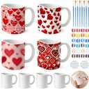LOYIM Set of 3 Galentines Crafts for Adult Valentines Day Ceramic to Paint Color Your Own Heart Shaped Mugs DIY Painting Kit with Paints, Brushes, Palette for Valentines Couple Activity Art Decoration