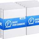 Basic 3 Ring Binder -1 or 1/2'' Binders with Roung Ring Binder, Large 100/200 Sheet Capacity, Fit 8.5" x 11" US Letter Size Paper, 12 Pack White (1'' White - 12 Packs)