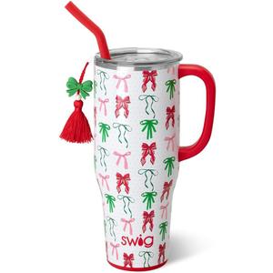 Swig Life 40oz Mega Mug, 40 oz Tumbler with Handle and Straw, Cup Holder Friendly, Dishwasher Safe, Extra Large Insulated Tumbler, Stainless Steel (Ribbons and Bows)