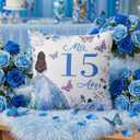 Kathfly Cojines para 15 Aos De Quinceaera Decoration 16 x 16 Inche Blue Quinceaera Pillow Gifts Mis Xv Aos Throw Pillow Sweet for Daughter Sister Friend 15th Birthday Gifts